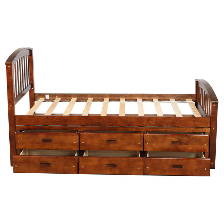 Merax Solid Wood Platform Storage Bed with 6 Drawers