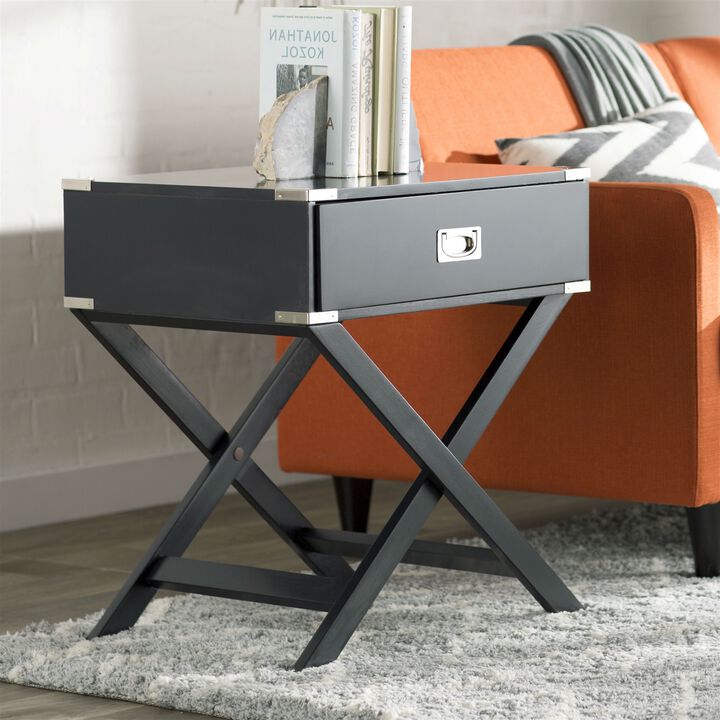 Modern 1-Drawer Nightstand with Cross-Leg Design for Bedroom or Living Room