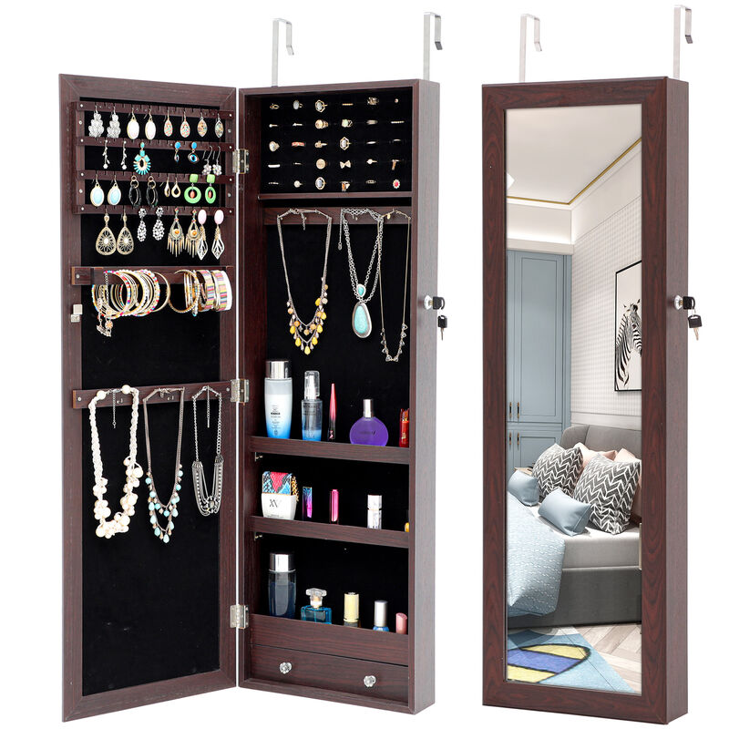 Hivvago Full Body Mirror and Jewelry Case Storage Cabinet Door and Wall Hanging