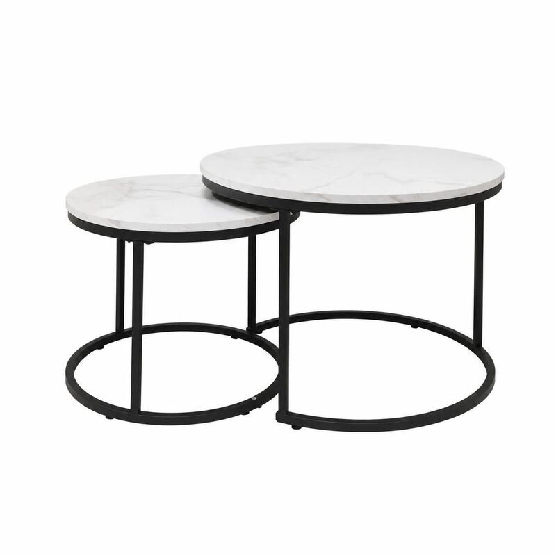 GOODSILO Round Nesting Coffee Table Set of 2, Space-Saving Stackable Side Tables with Marble Pattern Top and Sturdy Metal Frame for Living Room Bedroom Balcony image number 0