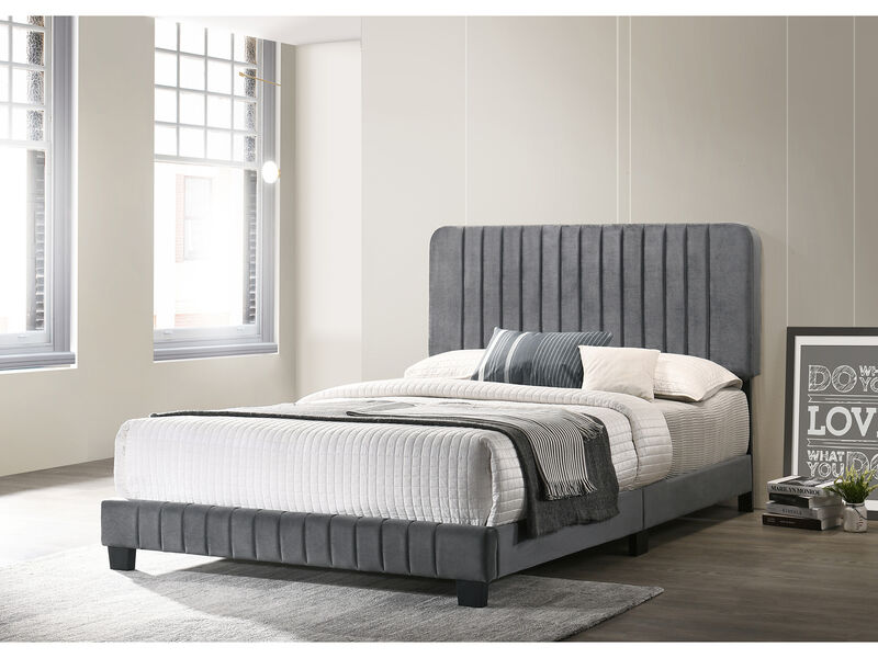 Lodi Velvet Upholstered Channel Tufted Full Panel Bed