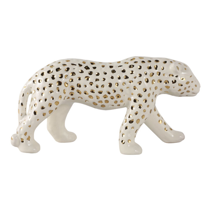 Walking Leopard, White/Gold