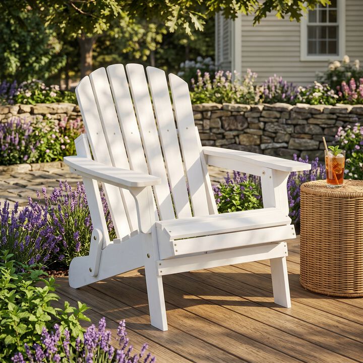 Oversized Folding Wooden Adirondack Chair, Solid Hemlock Patio Chair for Garden, Backyard, Porch, Deck & Fire Pit