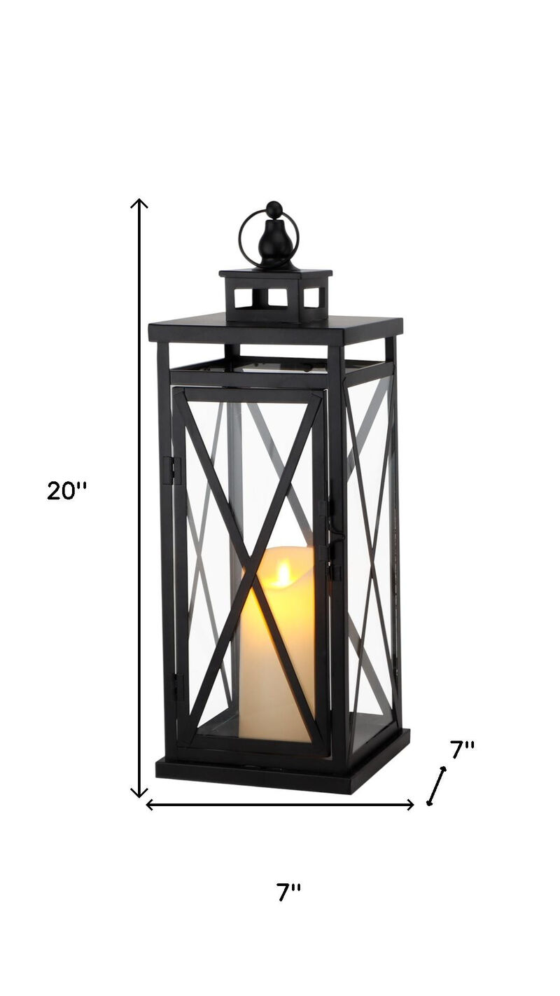 HomeRoots Set of Two Clear And Black Glass And Metal Tabletop Lantern Candle Holders