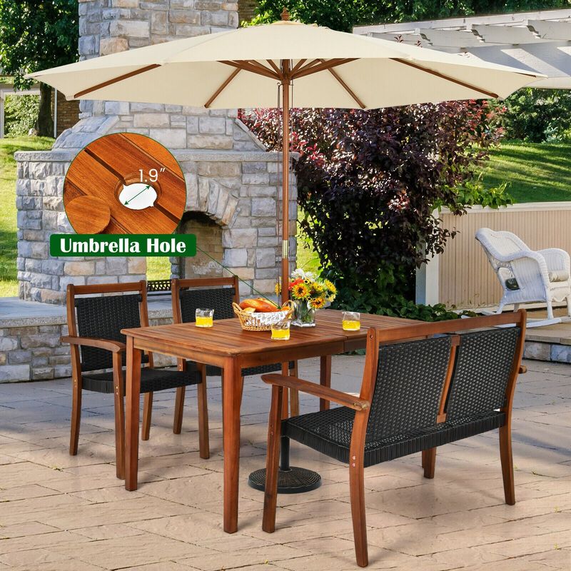 Mondawe 4-Piece Outdoor Acacia Wood Patio Set,Loveseat & Rectangular Table With Umbrella Hole