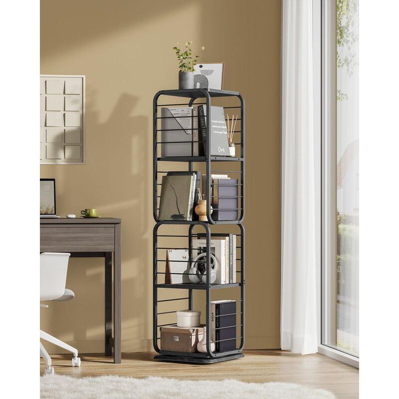 4-Tier Rotating Bookshelf with Bookends for Easy Access and Stylish Organization