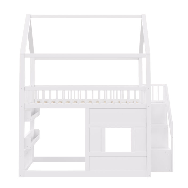 Merax Full Size White Wooden House Bed with Built-in LED Shelf Light image number 0