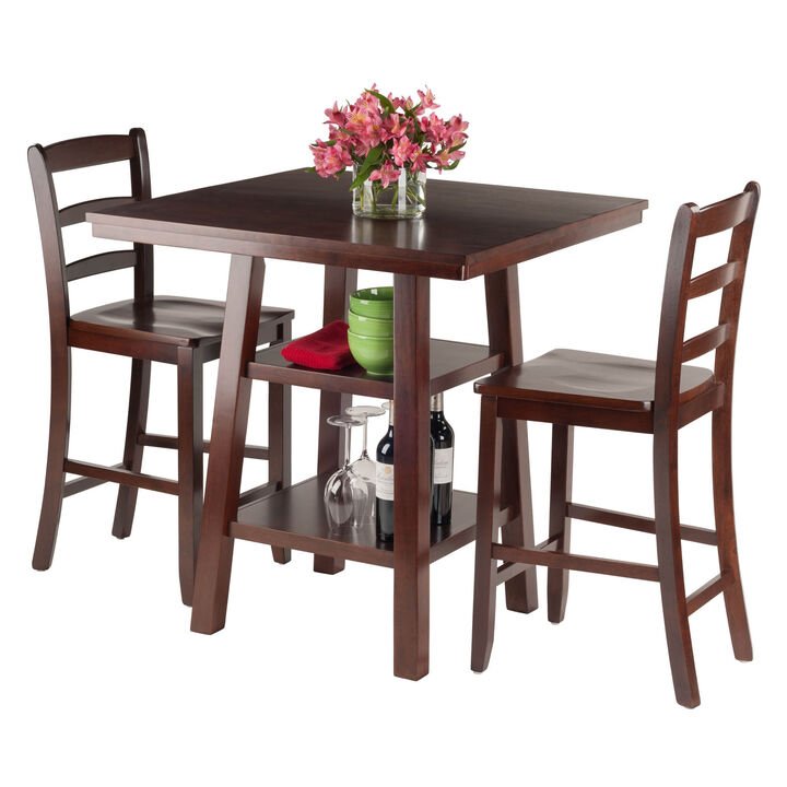 Orlando 3-Pc High Table with Ladder-back Counter Stools, Walnut