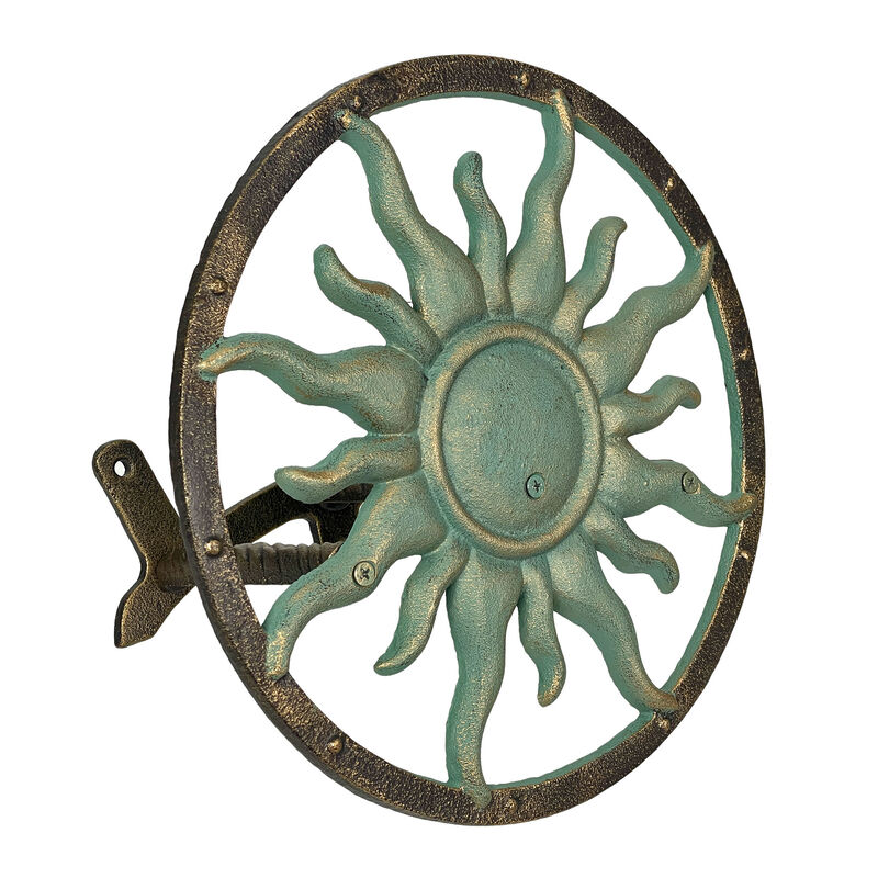 Decorative Sun Cast Iron Hose Holder Verdigris Bronze Outdoor Wall Mount Hanger image number 0