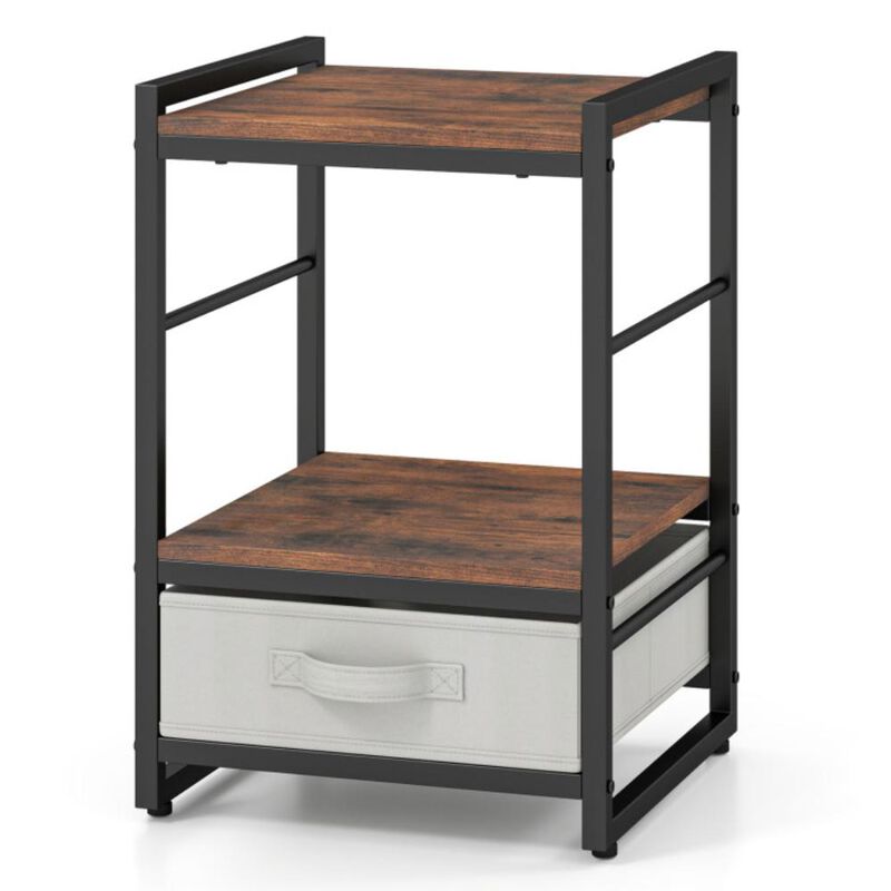 Hivvago Nightstand Industrial Bedside Table with Open Storage Shelf and Fabric Drawer