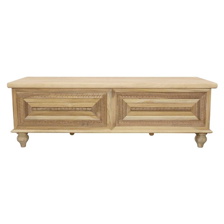 Noelle 55 Storage Bench in Distressed White on Teak Wood