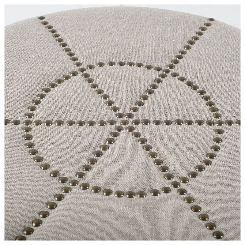 Round Upholstered Linen Ottoman – Stylish Footstool for Living Room