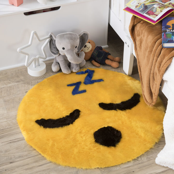 Walk on Me Emoji Faux Fur Soft and Cute 26 in. Sleeping Area Rug Made in France
