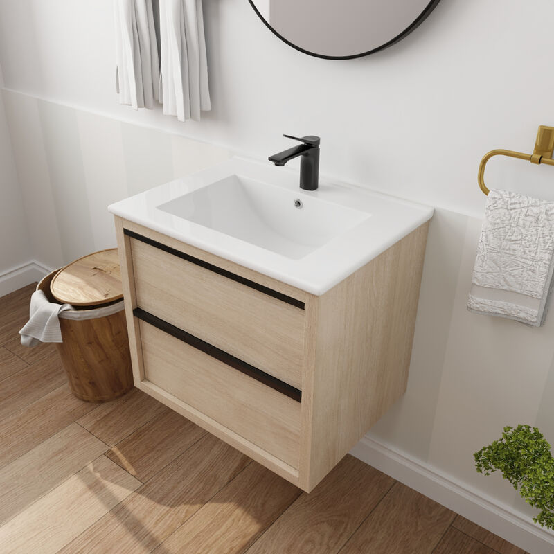 24" Bathroom Vanity with 2 Soft Close drawers, White Ceramic Basin-BVA02524PLO-G-BL9060B(W1286S00034)