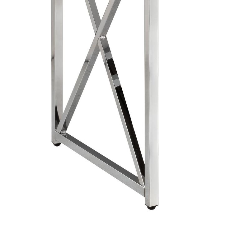 Gracie 47 Inch Desk, White Rectangular Top, Metal Legs in Chrome Finish - Benzara