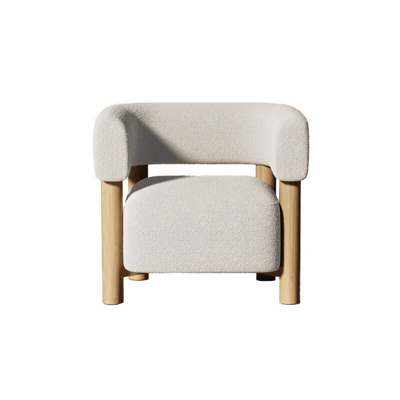 31 Inch Accent Chair, Modern Brown Wood Frame, White Fabric Upholstery image number 1