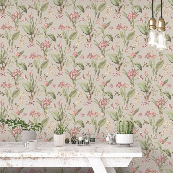 Secret Garden Cottage Botanical Beige Wallpaper G78503