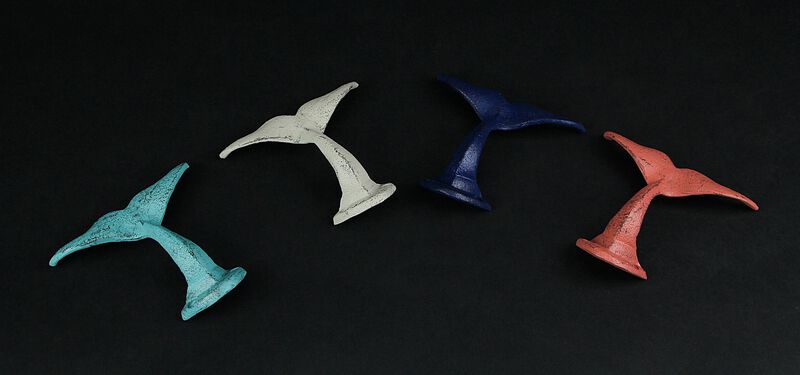 Set of 4 Cast Iron Whale Tail Wall Hooks Nautical Decorative Towel or Coat Hanging Beach House Coastal Accent Decor image number 6