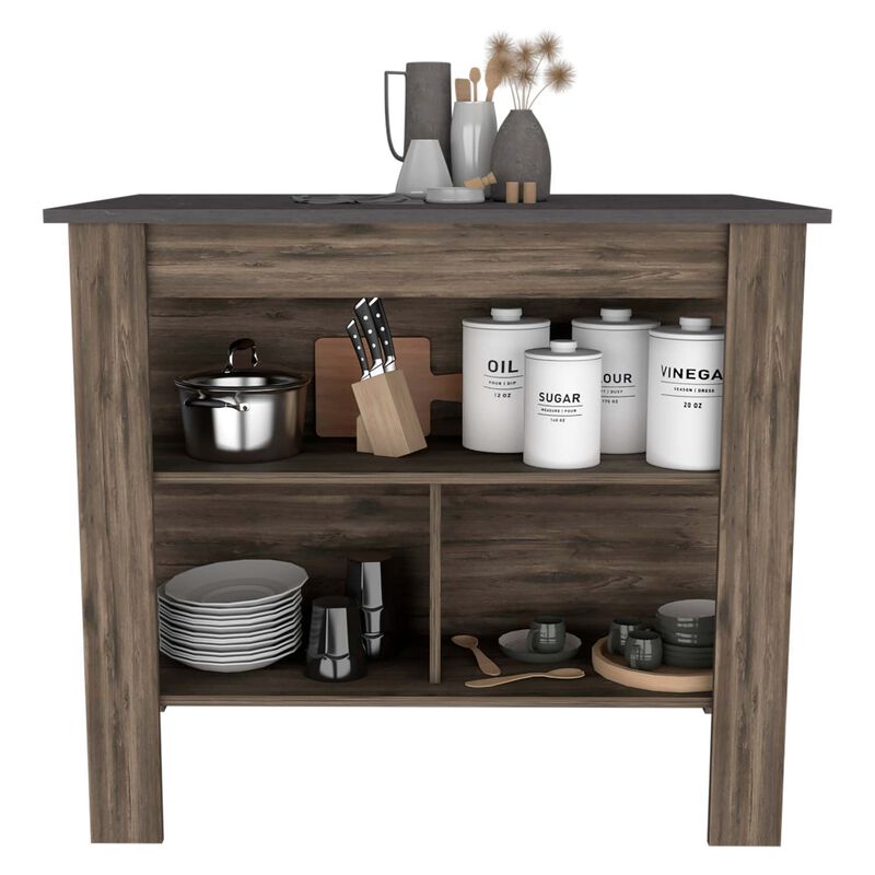 Streamdale Rockaway 3-Shelf Kitchen Island Dark Brown And Onix image number 3