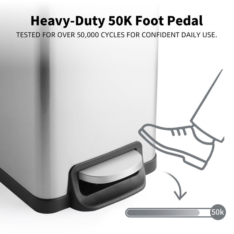 11.9 Gallon + Two 1.6 Gallon Slim Trash Can Sets, Stainless Steel Step-on Trash Can with Soft-Close Lid. Silver image number 6