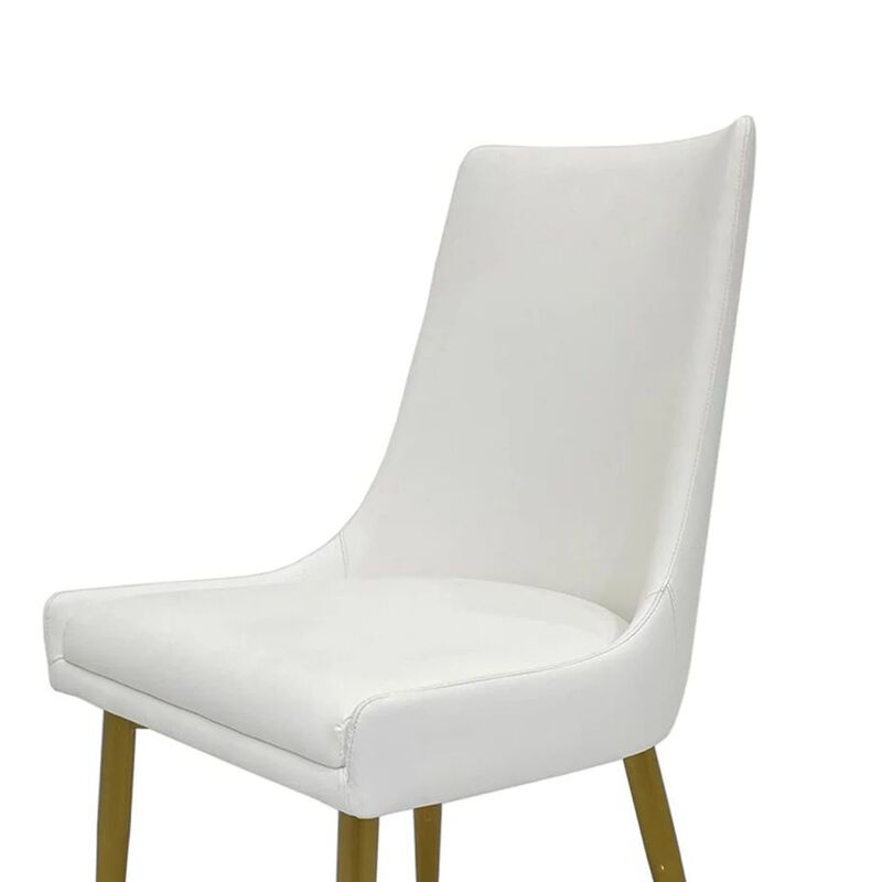 Rusa Dining Chair Set of 2, White Faux Leather Upholstery, Gold Legs