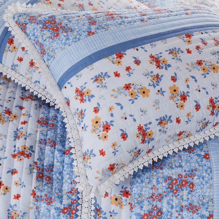 Greenland Home Betty Lace-Embellished Quilted Pillow Sham - King 20x36", White