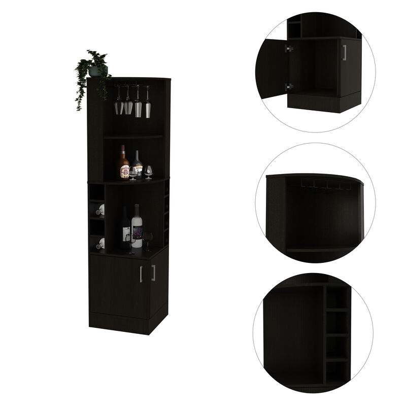 DEPOT E-SHOP Egina Corner Bar Cabinet, Two External Shelves, Black
