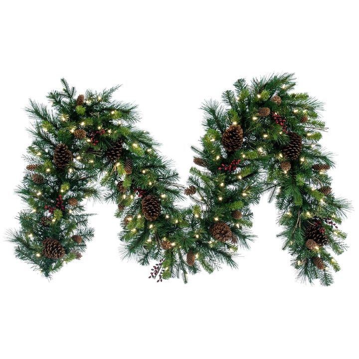 Vickerman 9' Cibola Mixed Berry Artificial Christmas Garland - Warm White LED Mini Lights - Faux Mixed Berry Christmas Garland - Indoor Seasonal Home Decor