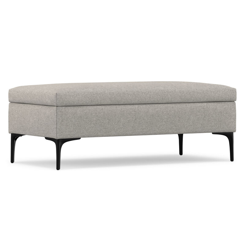 Rebecca 48 inch Wide Mid Century Modern Rectangle Large Coffee Table&nbsp;Storage Ottoman with Lift up Lid in Cloud Grey Polyester , Assembled image number 6