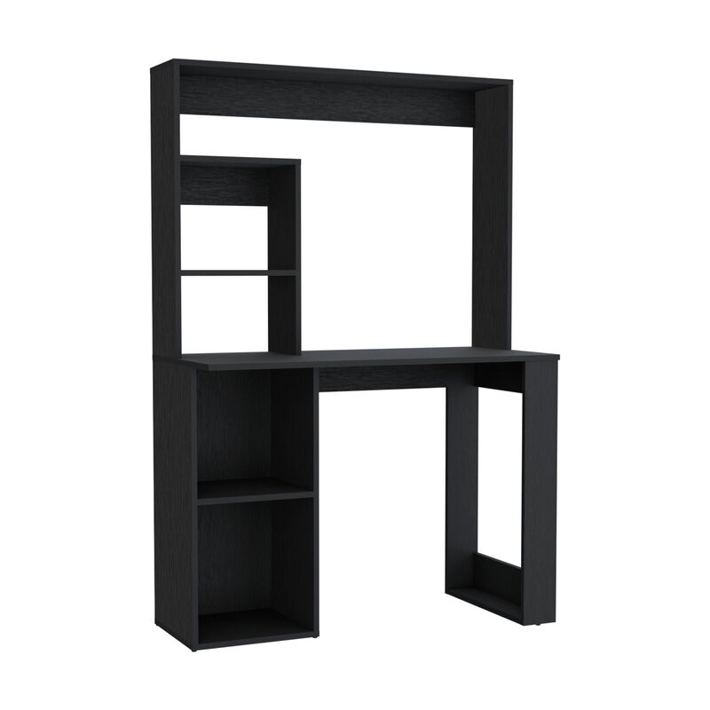 HomeRoots 39" Black Wood Pedestal Computer Desk With Hutch image number 2