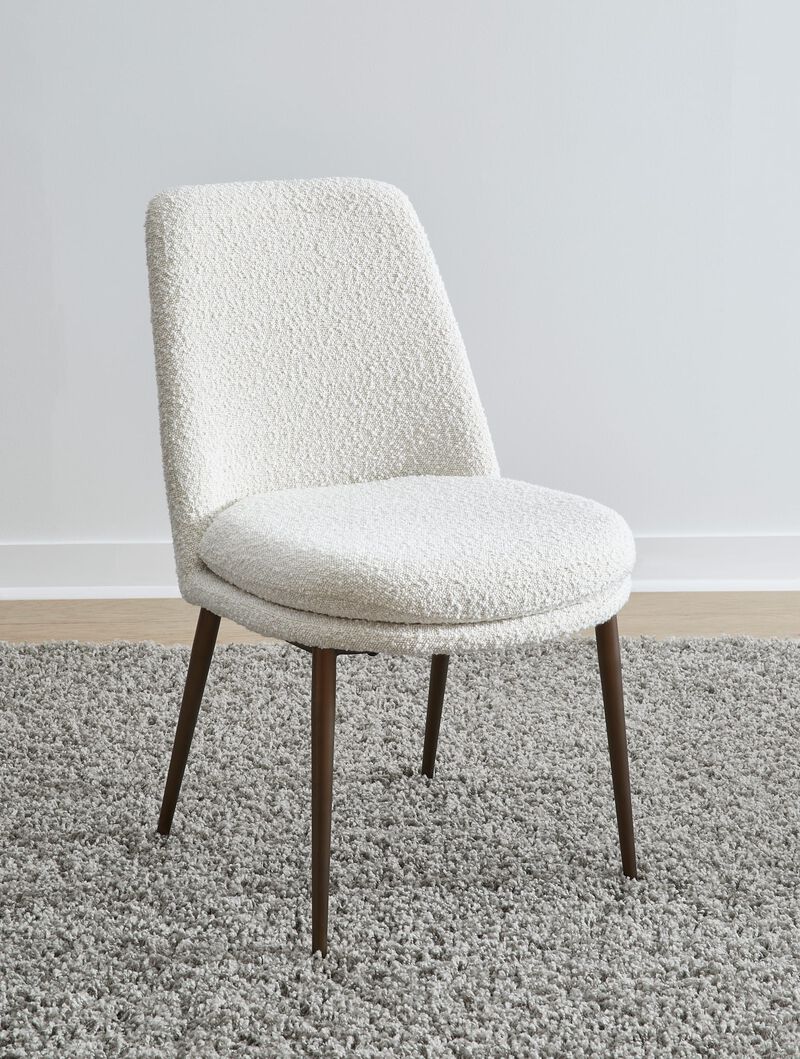 Wyatt Upholstered Dining Chair in Ricotta Boucle and Bronze Metal - Set of 2