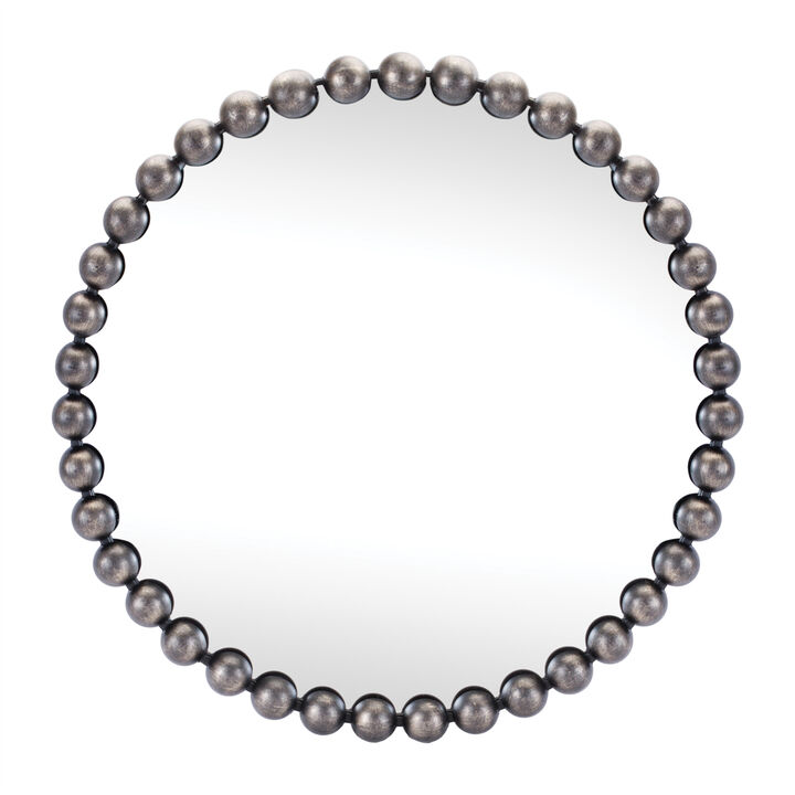 HomeRoots 24" Dark Gray Iron Beaded Round Accent Mirror