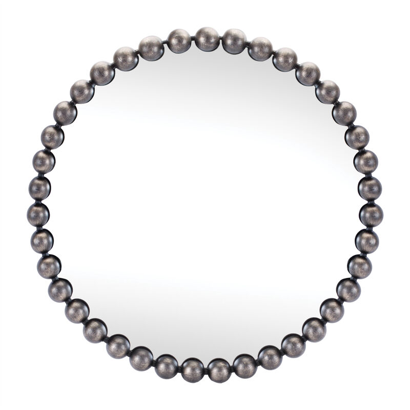 HomeRoots 24" Dark Gray Iron Beaded Round Accent Mirror image number 0