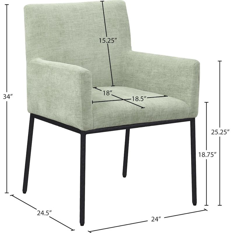 Meridian Furniture Reeves Mint Chenille Fabric Dining Chair, Set of 2