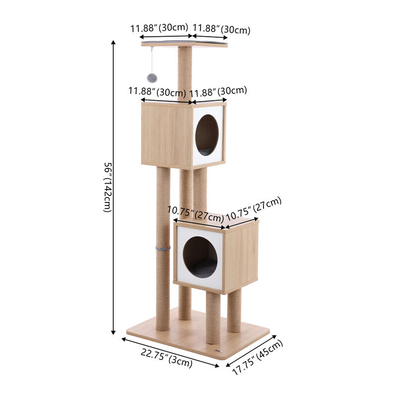 Sawyer 3-Tier Minimalist Jute Cat Tree Condo with Scratching posts