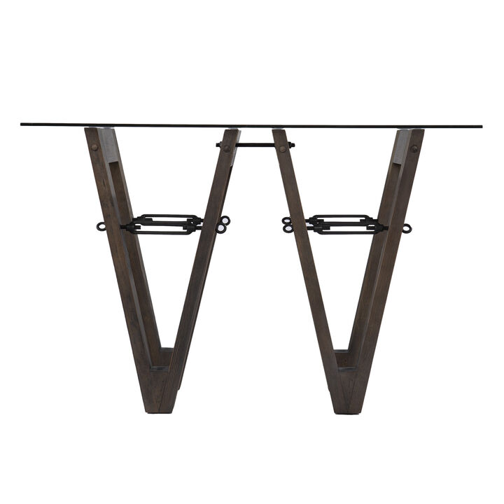 HomeRoots 46" Clear Gray and Brown Glass and Solid Wood Abstract Console Table