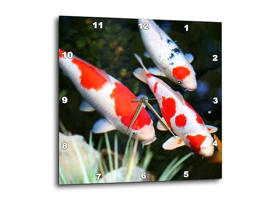 Japanese Orange White Koi Fish Wall Clock 15 Inch Home Decor