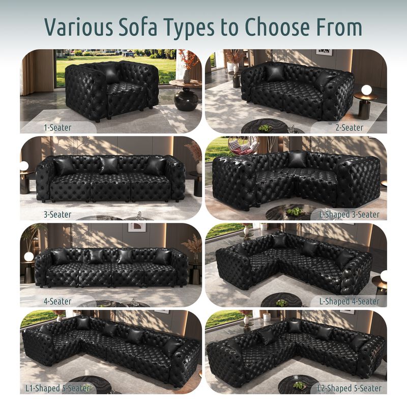 Whisen 77" Modern Modular Sofa with 2 Ottoman, Faux Leather Upholstered, for Living Room image number 8