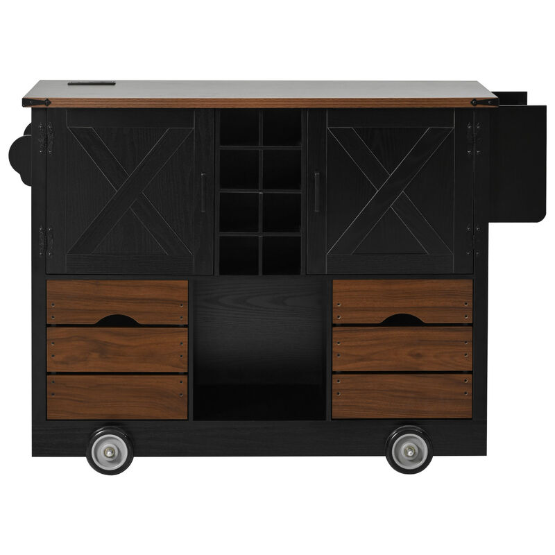 Whisen 54" Farmhouse Kitchen Island with 2 Drawers, Power Outlet & Adjustable Shelves, MDF for Kitchen & Dining image number 0