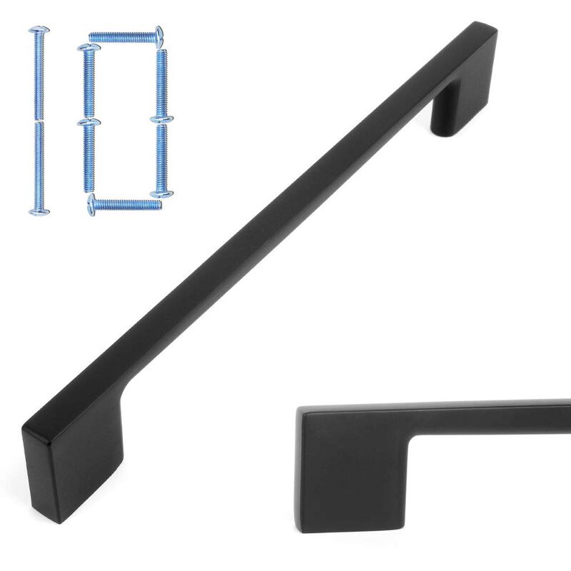 KOOFIZO Wide Foot Cabinet Bar Pull - Black Modern Solid Handle, 6.3 Inch/160mm Screw Spacing, 10-Pack for Kitchen Cupboard Door,