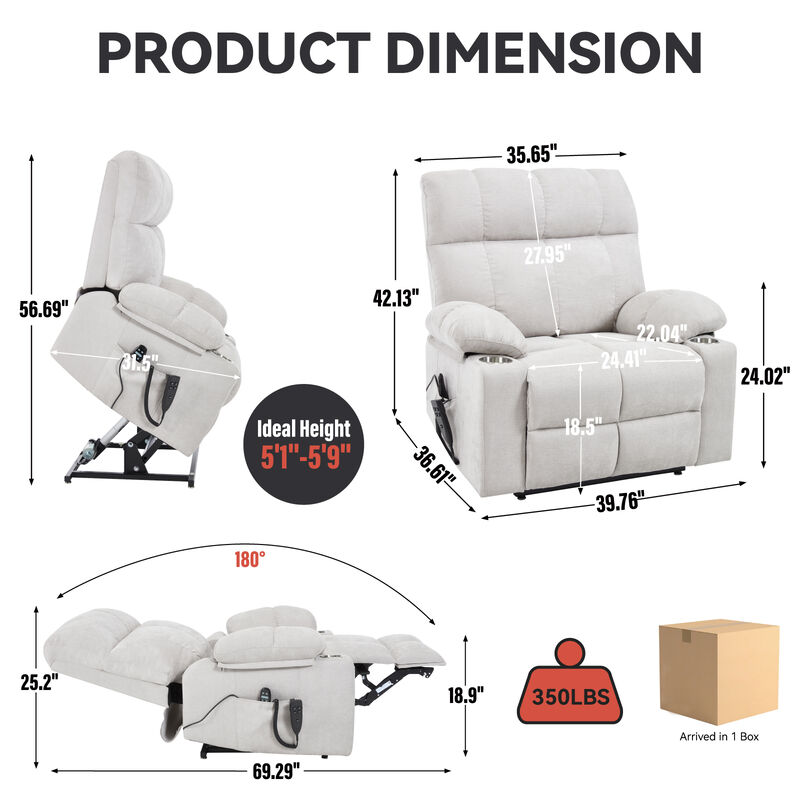 Dual Motor Infinite Position Chenille Power Lift Recliner Chair with Massage and Lumbar Heating