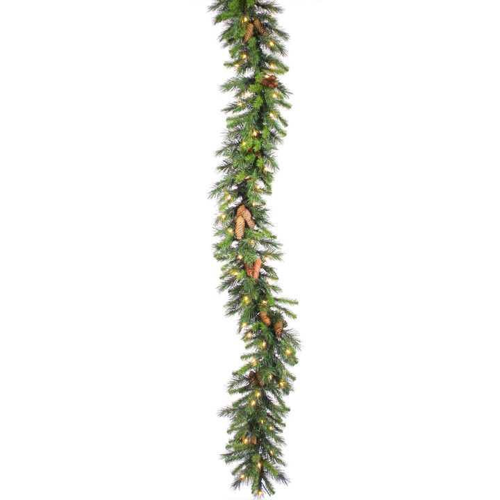 Vickerman 50' x 12" Cheyenne Pine Artificial Christmas Garland with 1350 PVC Tips and 300 Warm White Italian LED Lights - Indoor or Outdoor Garland