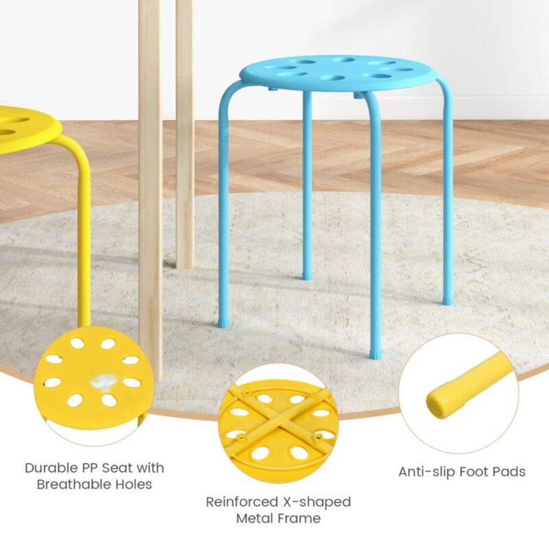 Hivvago 17.5 Inch Set of 6 Portable Plastic Stack Stools with Metal Frame