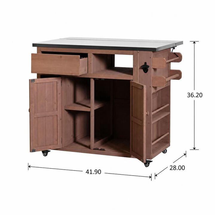 ELEMENT ACE Extendable Solid Wood Outdoor Kitchen Island Grill Table With Storage Drawers Spice Rack For Backyard BBQ And Meal Prep