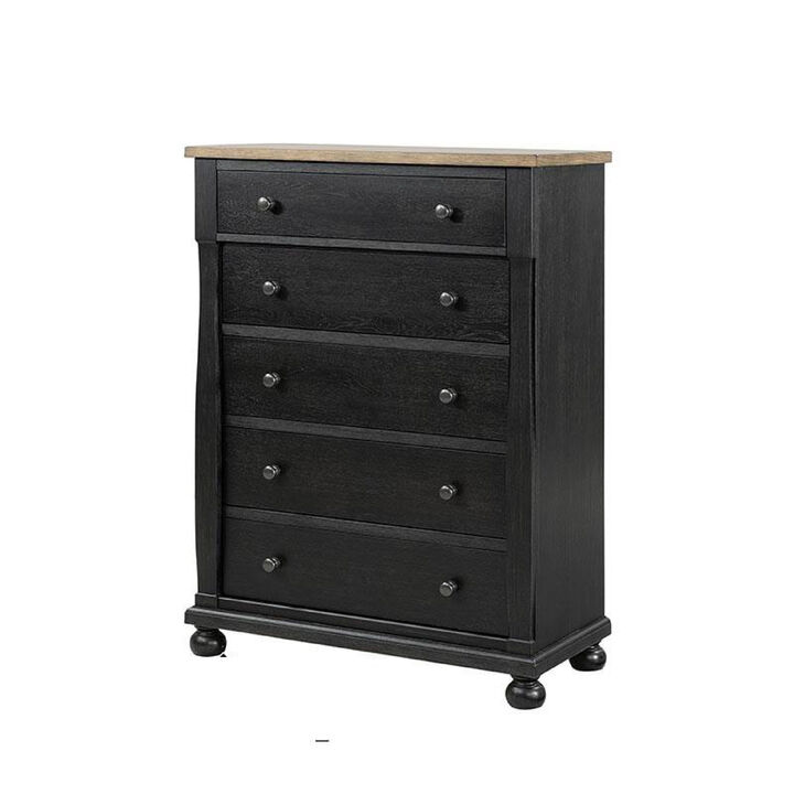 Ginie Tall Dresser Chest, 5 Drawers and Farmhouse Legs, Black Brown