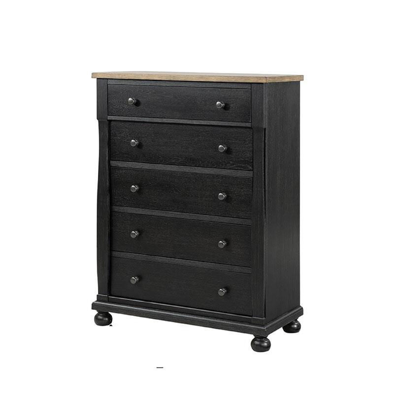 Ginie Tall Dresser Chest, 5 Drawers and Farmhouse Legs, Black Brown