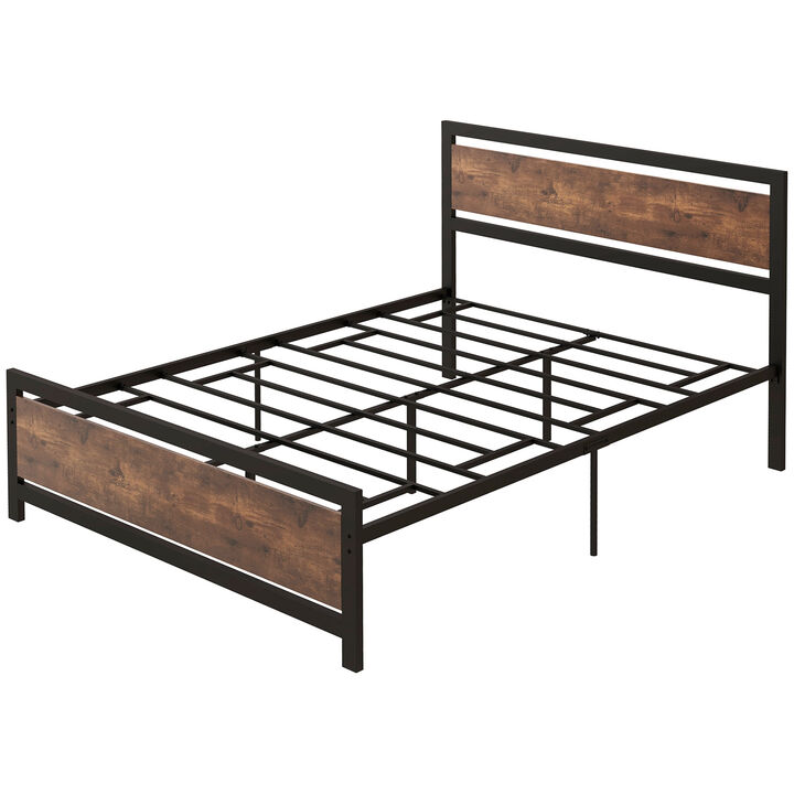 HOMCOM Full Bed Frame with Headboard & Footboard, Strong Metal Slat Support Bed Frame w/ Underbed Storage Space, No Box Spring Needed, 56.75''x76.75''x40.5''