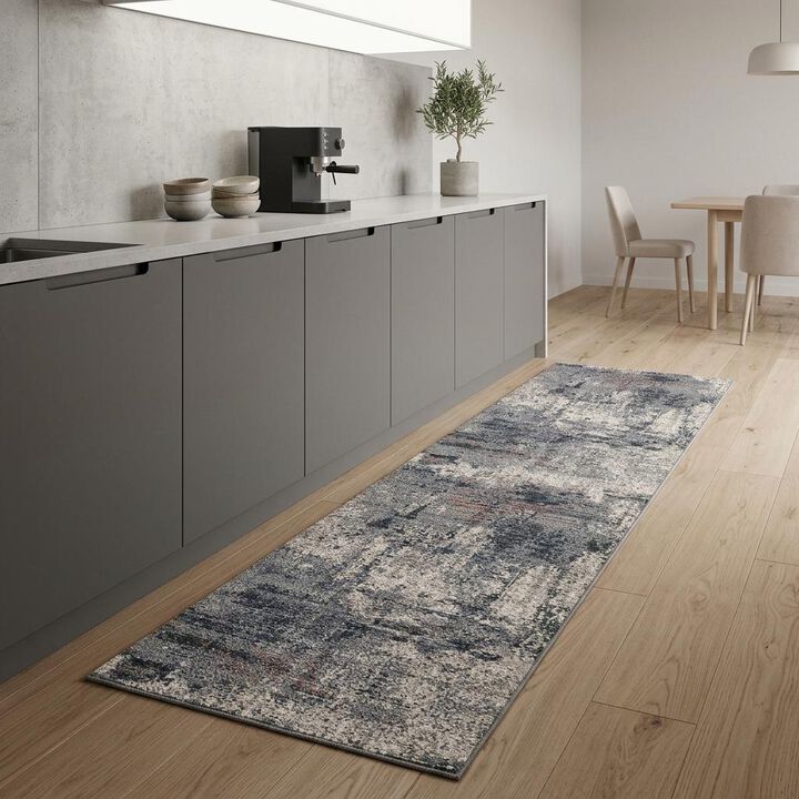 HomeRoots 8' Gray and Ivory Abstract Power Loom Runner Rug