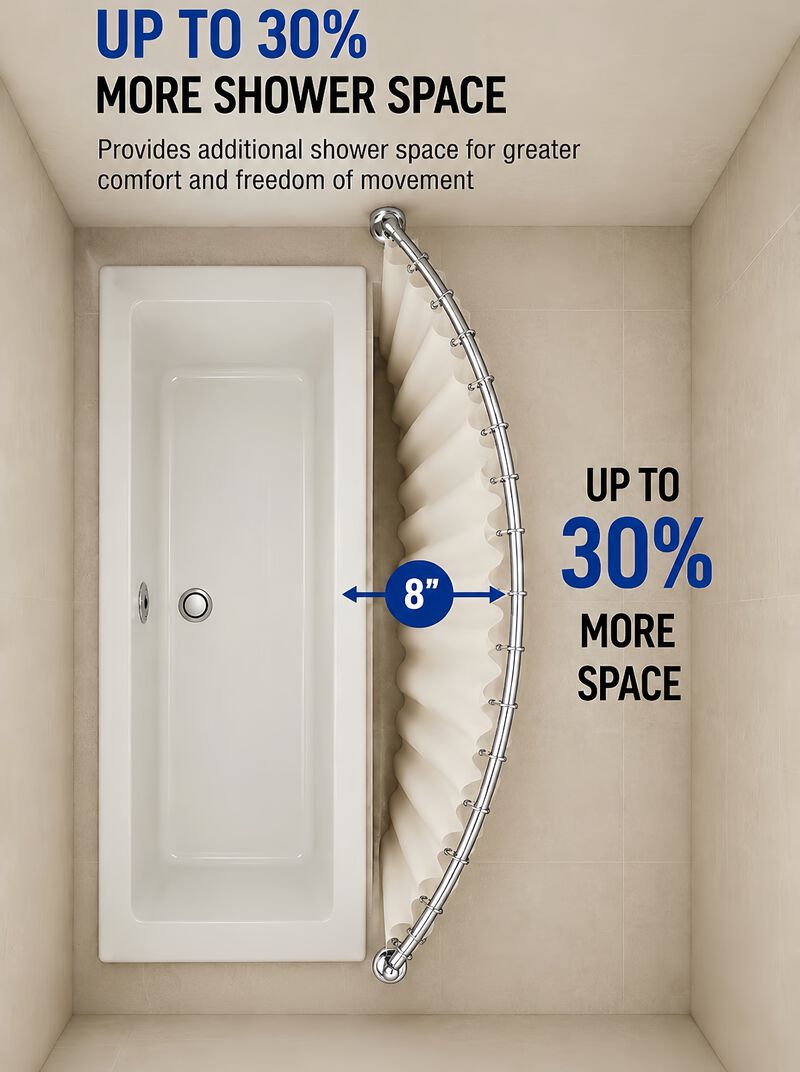 Utopia Alley Signature Aluminum Series Curved Shower Curtain Rod - Rustproof Aluminum Wall Mount Rod, Adjustable 45 to 72 Inch, Adds Up to 8 Inches of Extra Shower Space image number 3