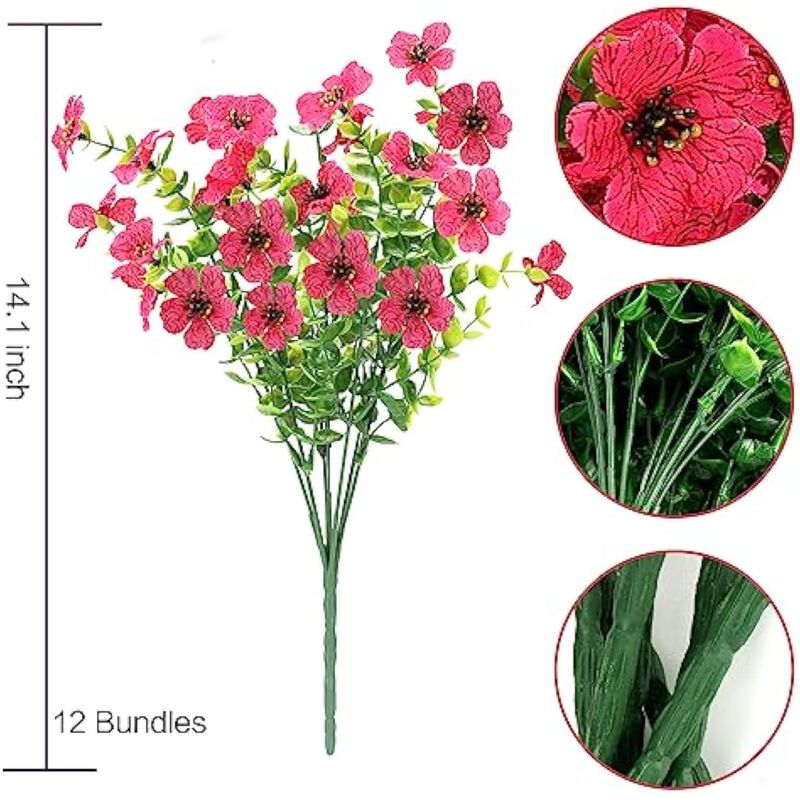 12 Bundle Fuchsia Artificial Outdoor Plants UV Resistant Window Box Decor image number 3